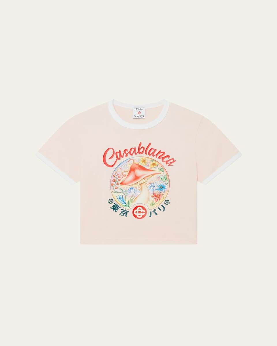 Mushroom Emblem Print Crop Baby T-Shirt